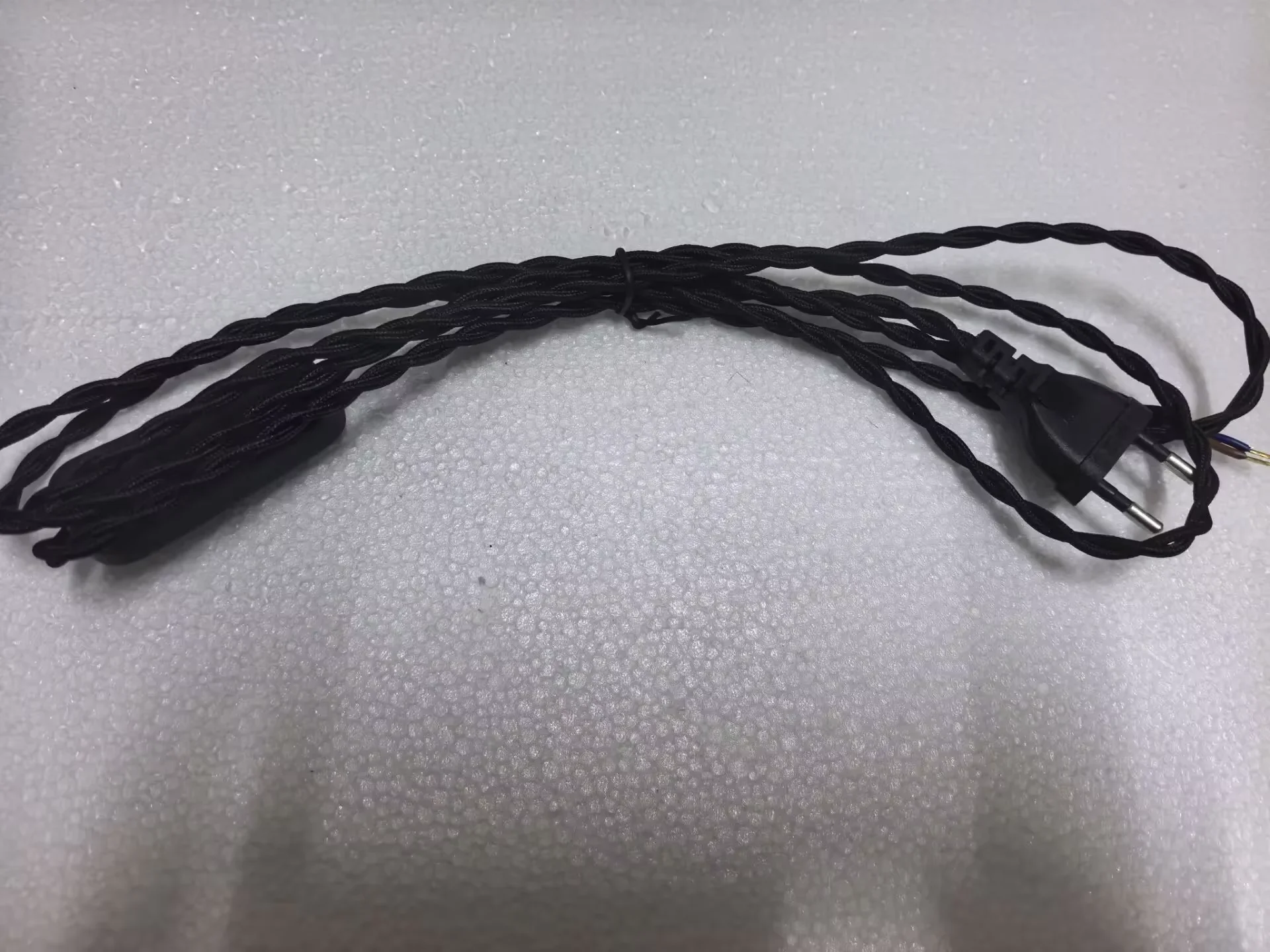 2m AC 220-250V Vintage Woven Cloth Power Cord With EU Plug Buttom Switch Supply Power Cords