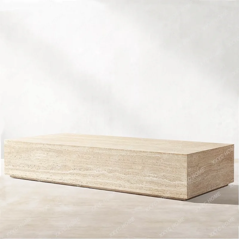 XXModern Rectangular Marble Coffee Table with Natural Stone Travertine Base for Home Living Room Furniture and Center Table