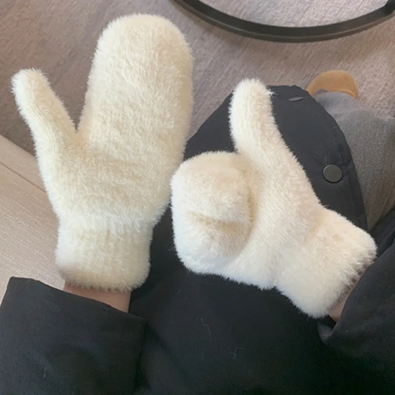 

Winter Warm Plush Gloves Women Girls Solid Color Simple Full Fingers Mittens Soft Comfortable Outdoor Gloves Fashion Accessories