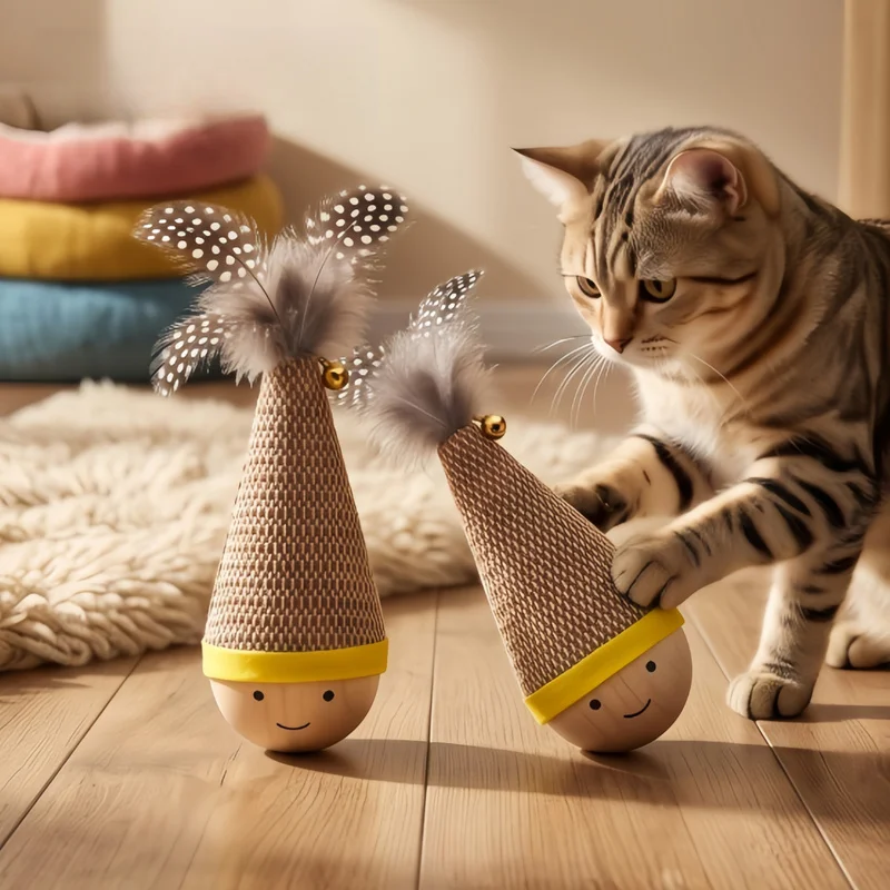 1Pcs Tumbler Cat Toy Feather Teaser Wand Scratch Resistant Bite Resistant Self Play Cat Toy For Kitten Adult Cats Pet Supplies