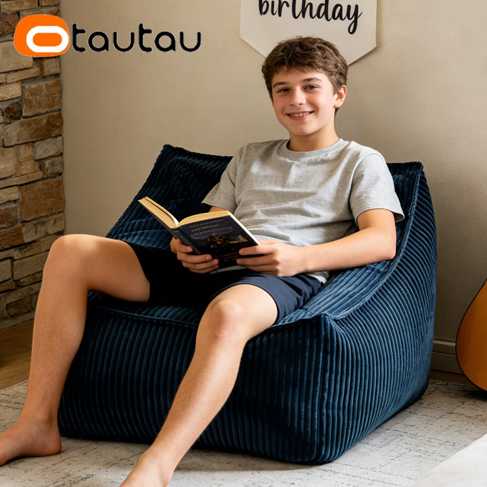 OTAUTAU Cotton Corduroy Bean Bag Cover Corner Pouf Cover SF455【No Filler Inside! You Need To Buy Filler By Yourself !】