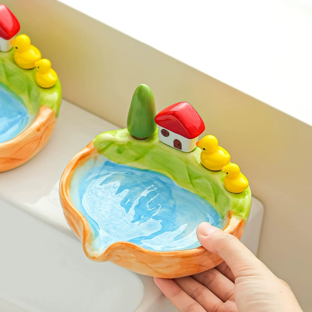 Cute Lake Soap Box,Toilet,Bathroom,Washtable, No Water Accumulation,High-value Soap Drain Box Portable Soap Dishes
