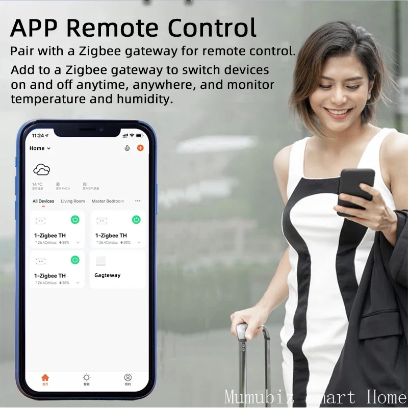 Mumubiz Zigbee 1-voudige slimme schakelaar met temperatuur-vochtigheidssensor, Tuya Smart Life APP, passief droog contactrelais Match Alexa