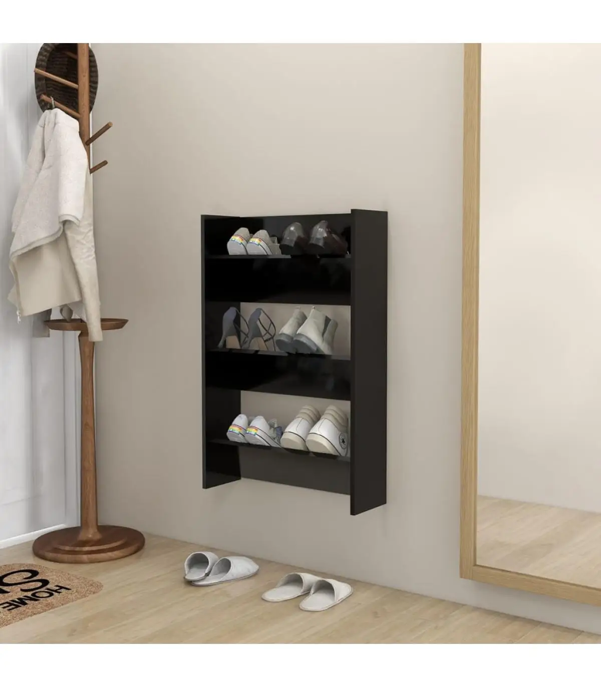 Shoemakers and shoe organizers black chipboard wall shoe cabinet 60x18x90 cm