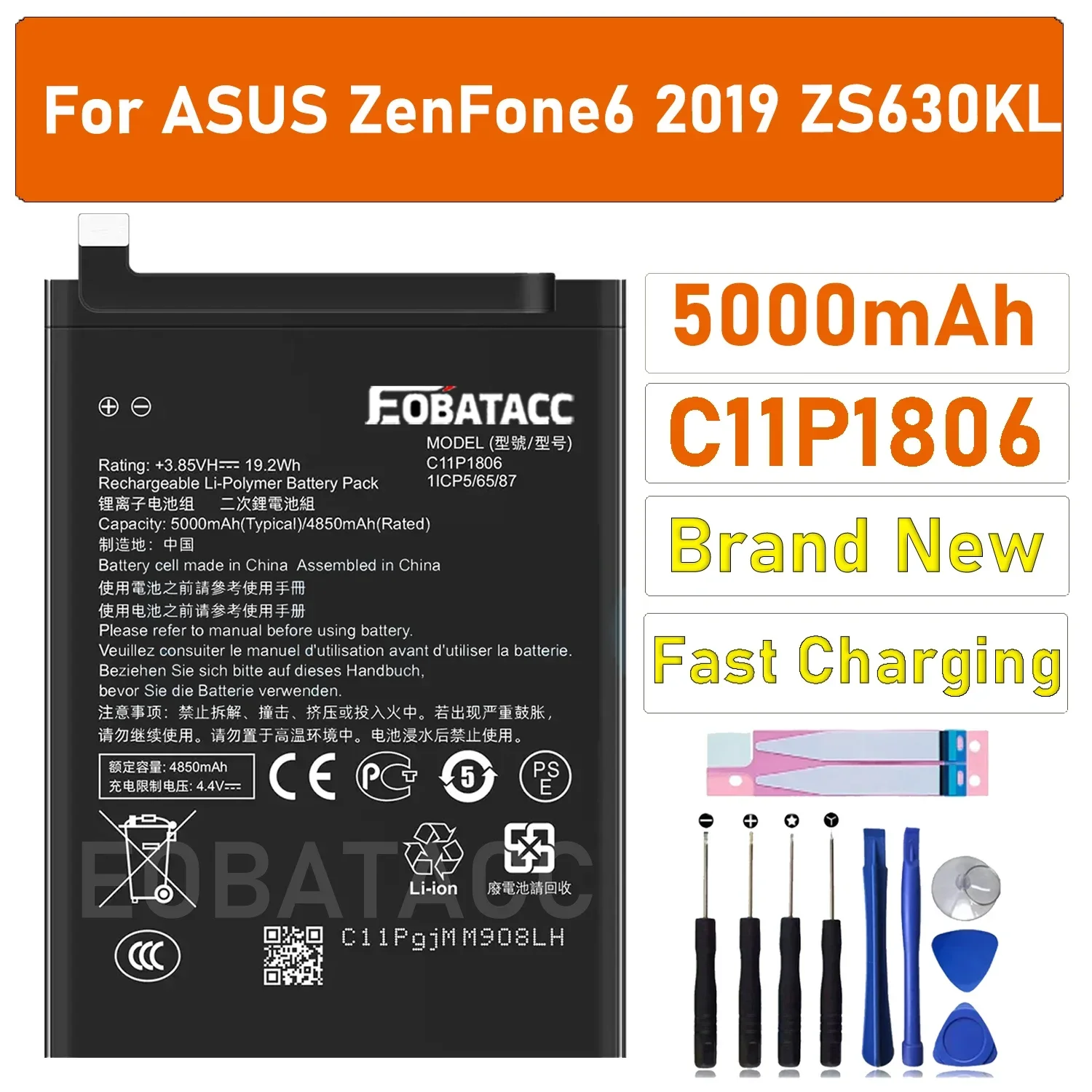 

2025 Years C11P1806 New Battery For ASUS ZenFone6 ZS630KL ZenFone 6 4580mAh High Capacity