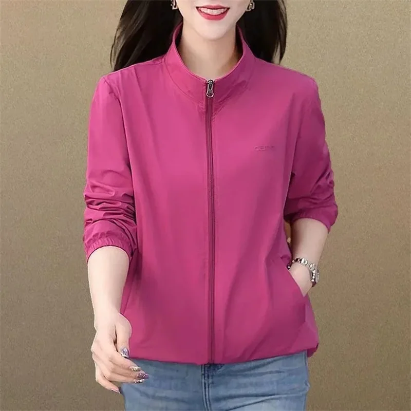 

Fashion Thin Windbreaker Coat Women's Spring Autumn 2025 New Stand-UP Cardigan Loose Sun Protection Jacket Ladies Casual Outwear