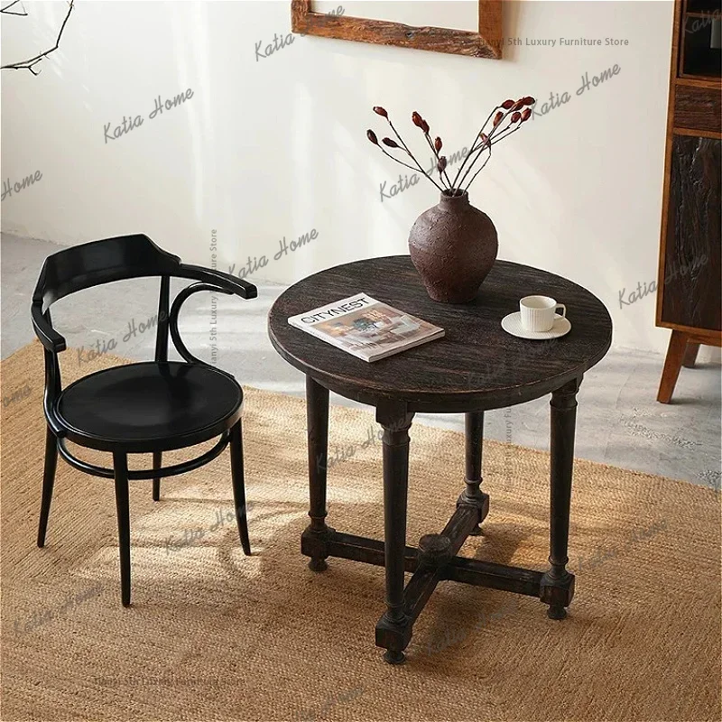ld Mid Century Style Solid Wood Round Sofa Side Table French Vintage Negotiation Leisure Coffee Table Living Room Furniture