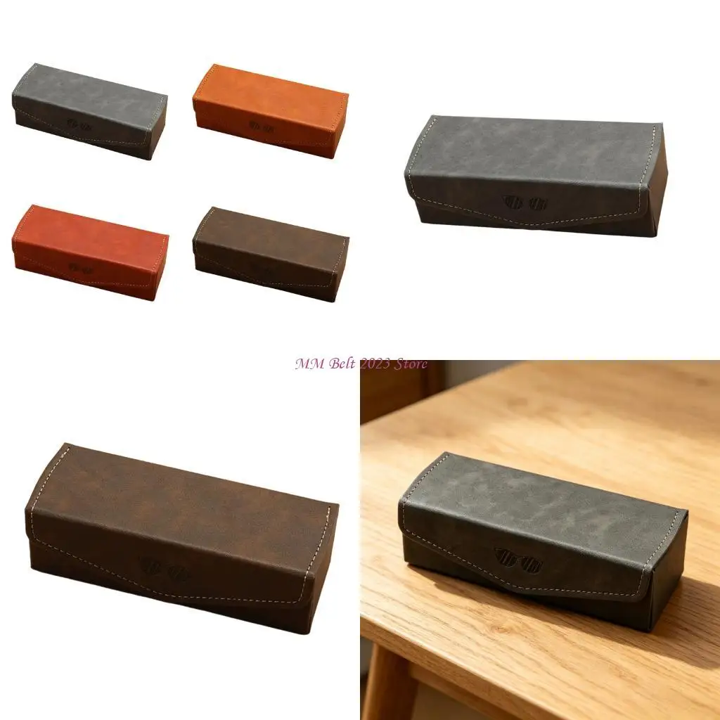 49ME Practical PU Leather Double Compartment Glasses Case For Travel And Daily Use
