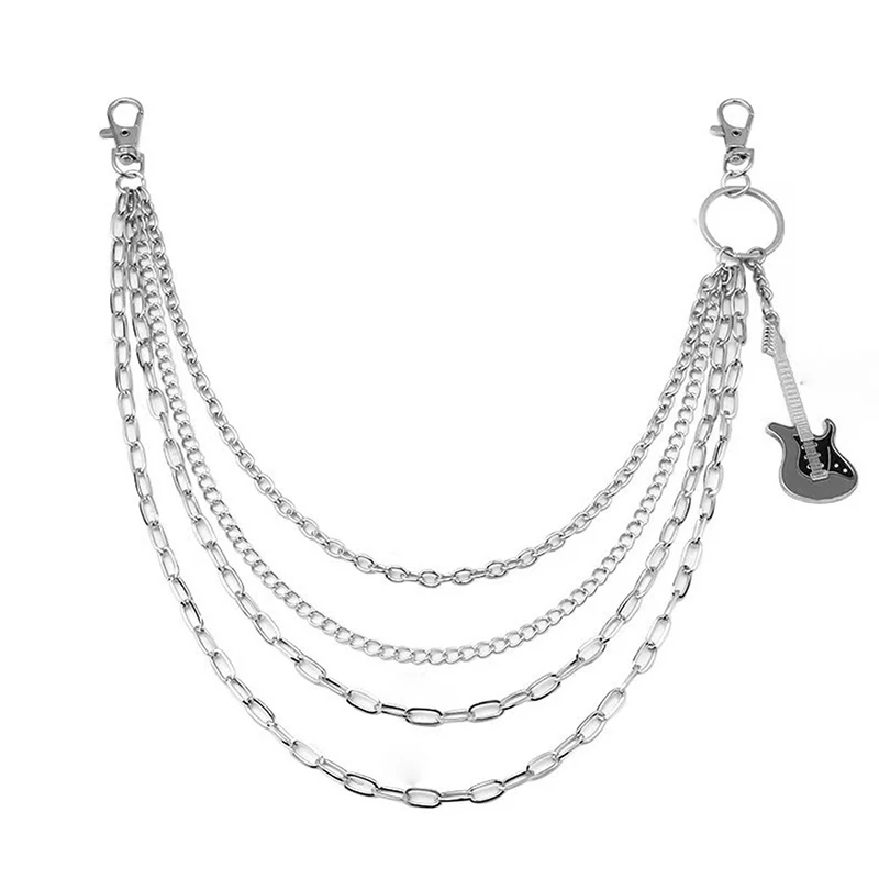 الهيب هوب الخصر المفاتيح متعدد الطبقات المعادن الغيتار قلادة بانت سلسلة الجينز سلسلة المرأة العصرية مجوهرات اكسسوارات هدايا