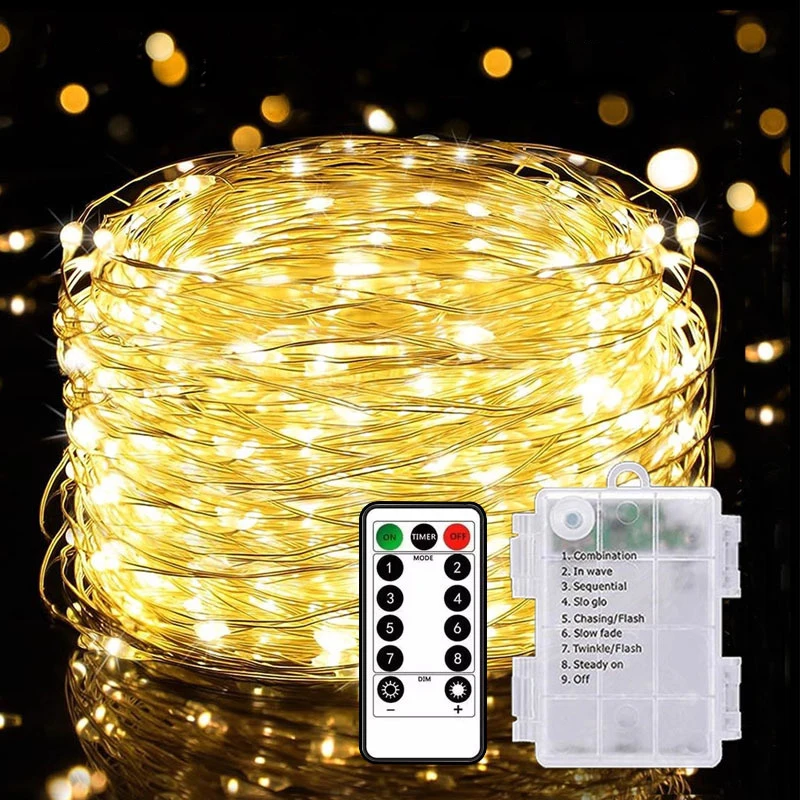 

8 Mode Fairy LED Light 2/5/10/20M Remote Control Battery Box Copper/Silver Wire String Light Christmas Lights Party Home Decor