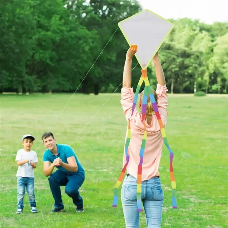 5 pezzi fai da te pittura da colorare aquilone facile da volare aquilone bianco vuoto con linea girevole parco all'aperto per bambini attività di prati sulla spiaggia