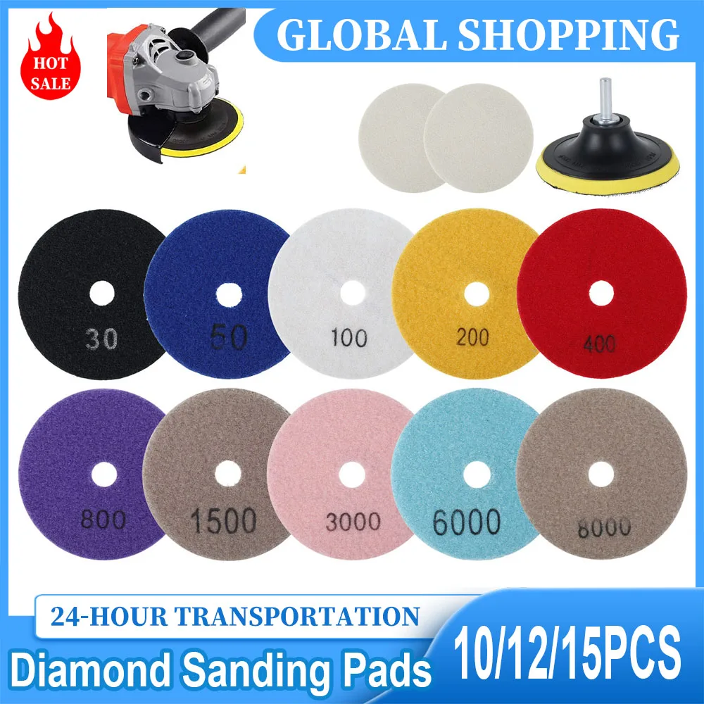 10/12/15Pcs Diamond Polishing Pads Kit 4 Inch Polishing Wheel For Granite Stone Concrete Marble Polishing Tool Grinding Discs Se