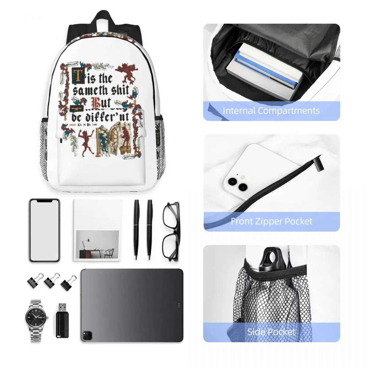 Same Shit Medieval Style English History Backpack Hot Sale Daypack Large Capacity Boys Girls BookBag Shoulder Bags School Bag