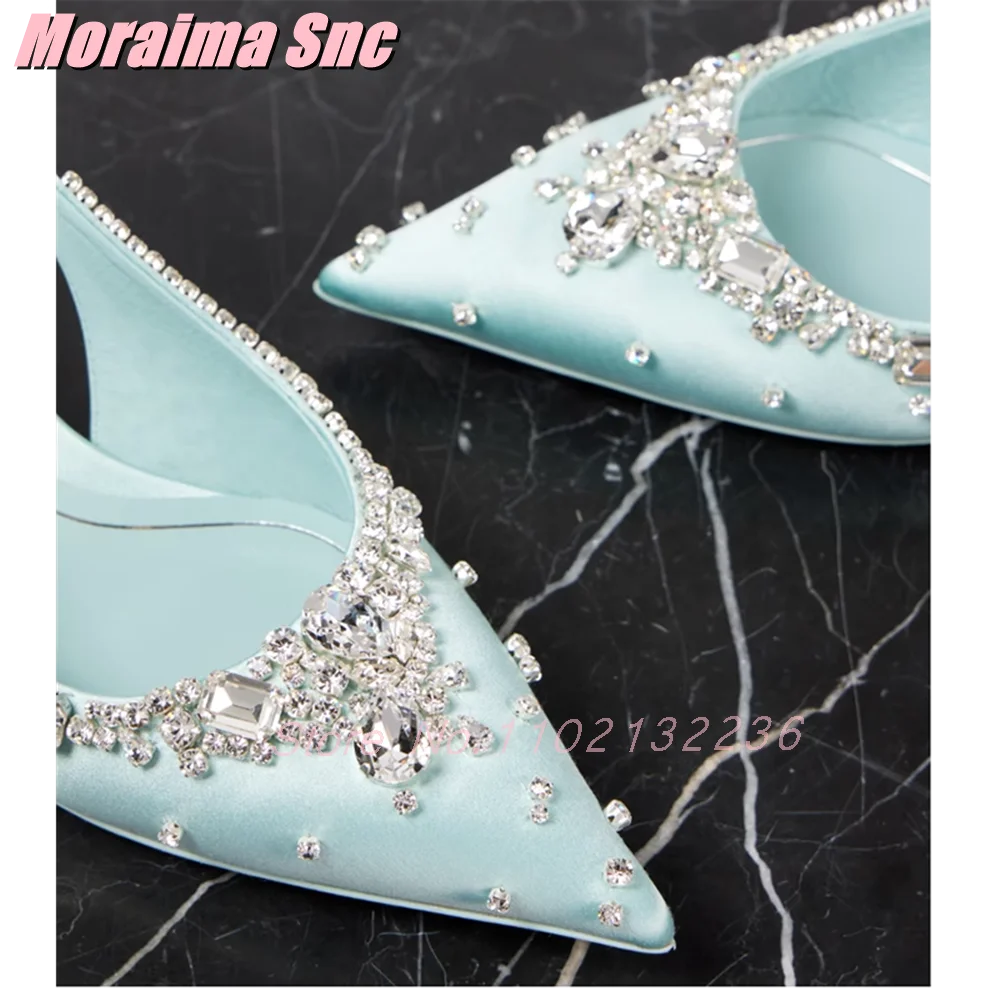 

Роскошные атласные сандалии с кристаллами и острым носком, необычные модные женские модельные туфли на высоком каблуке с открытой пяткой, лето 2026