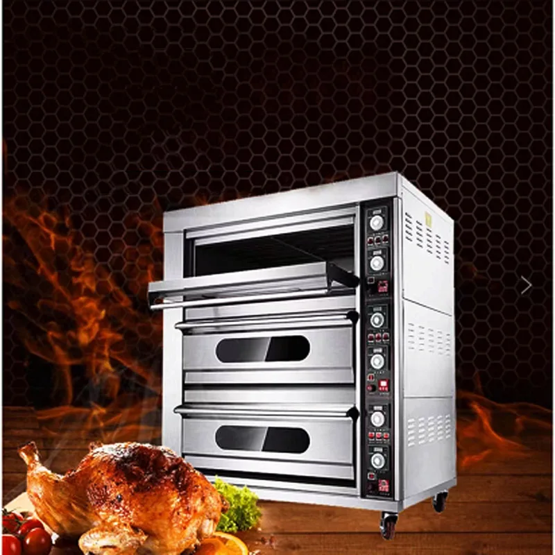 3‑Deck 6‑Tray Large Commercial Gas Baking Oven, Bakery Roaster for Pizza, Bread, Cake