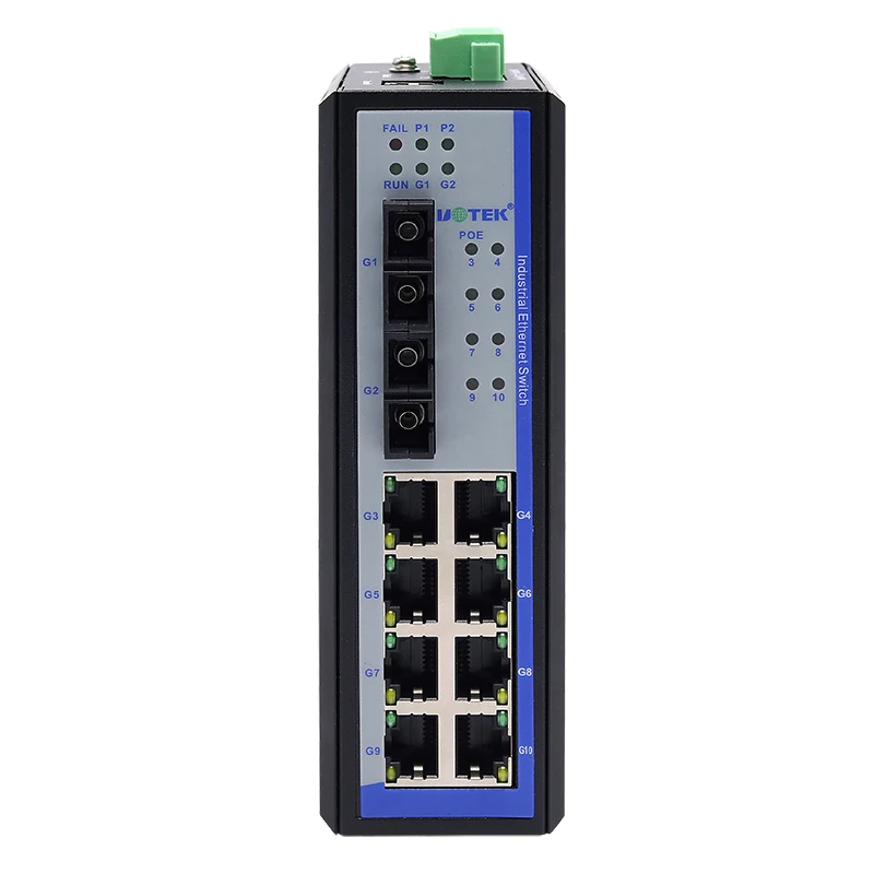 UOTEK Industrial 100M, 2-слойный, 8-портовый, RJ45, управляемый сетевой Ethernet-коммутатор POE, 2-гигабитное оптическое волокно, SC, DIN-рейка стандарта