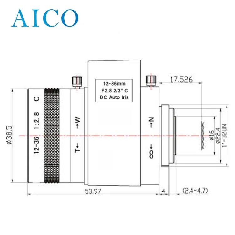 2/3 "F2.8 تيار مستمر السيارات القزحية Mp 12-36 مللي متر c جبل الرؤية الصناعية Cctv صغيرة وزارة الدفاع التكبير فاري البؤري عدسة ل 2/3 "مستشعر كبير