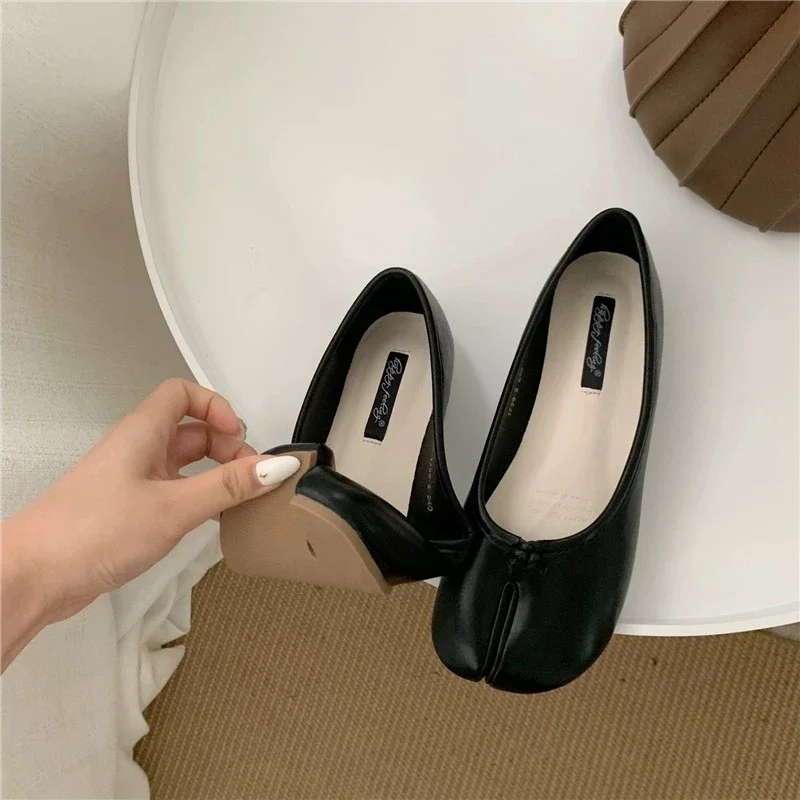 Women Black Tabi Ninja Shoes Woman Microfiber Leather Comfy Flats Split Toe Slippers Soft Bottom Loafers Ladies Moccasins 35-40