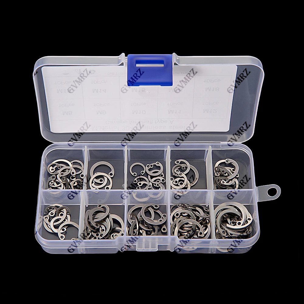 100PCS C Type M11 M12 M13 Internal Circlip Retaining Clip Assortment Kit M8-M25 Stainless Steel Snap Ring Kit Set for Hole M8 M9