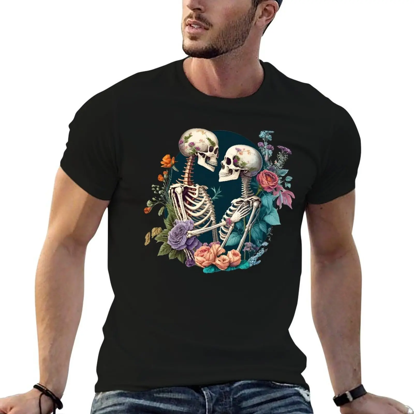 Flowery Love Exchange: A Skull Romance T-Shirt anime shirt shirts graphic tees Men's t shirts