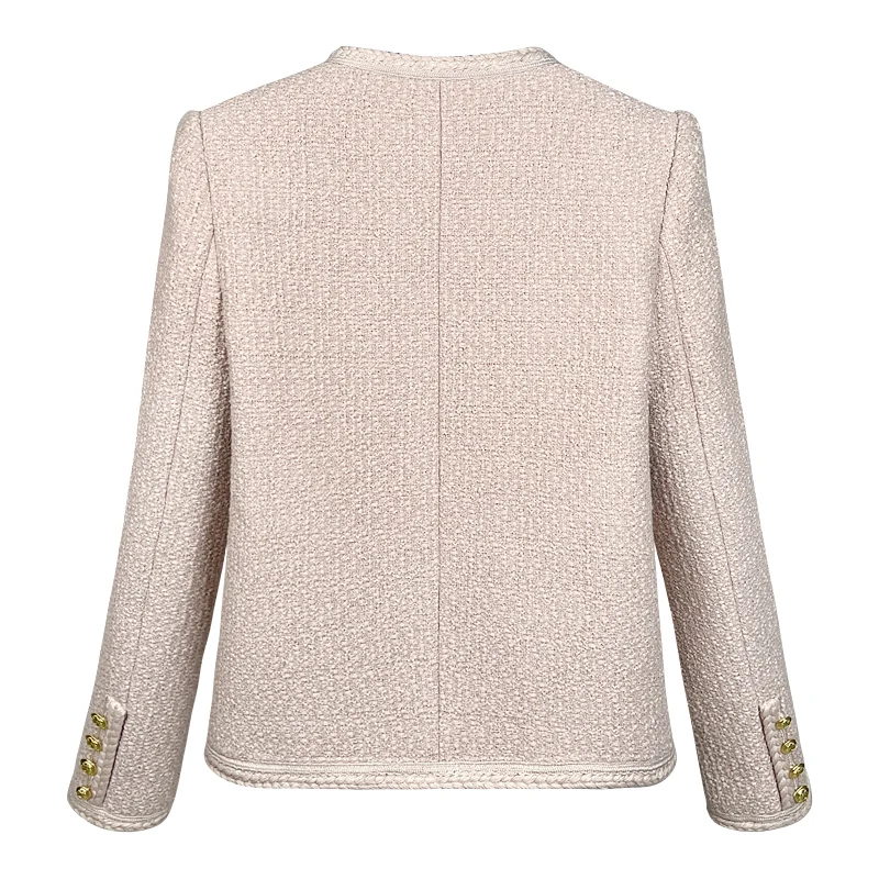 New fashionable and elegant pink age-reducing socialite high-end temperament design round neck small fragrance jacket