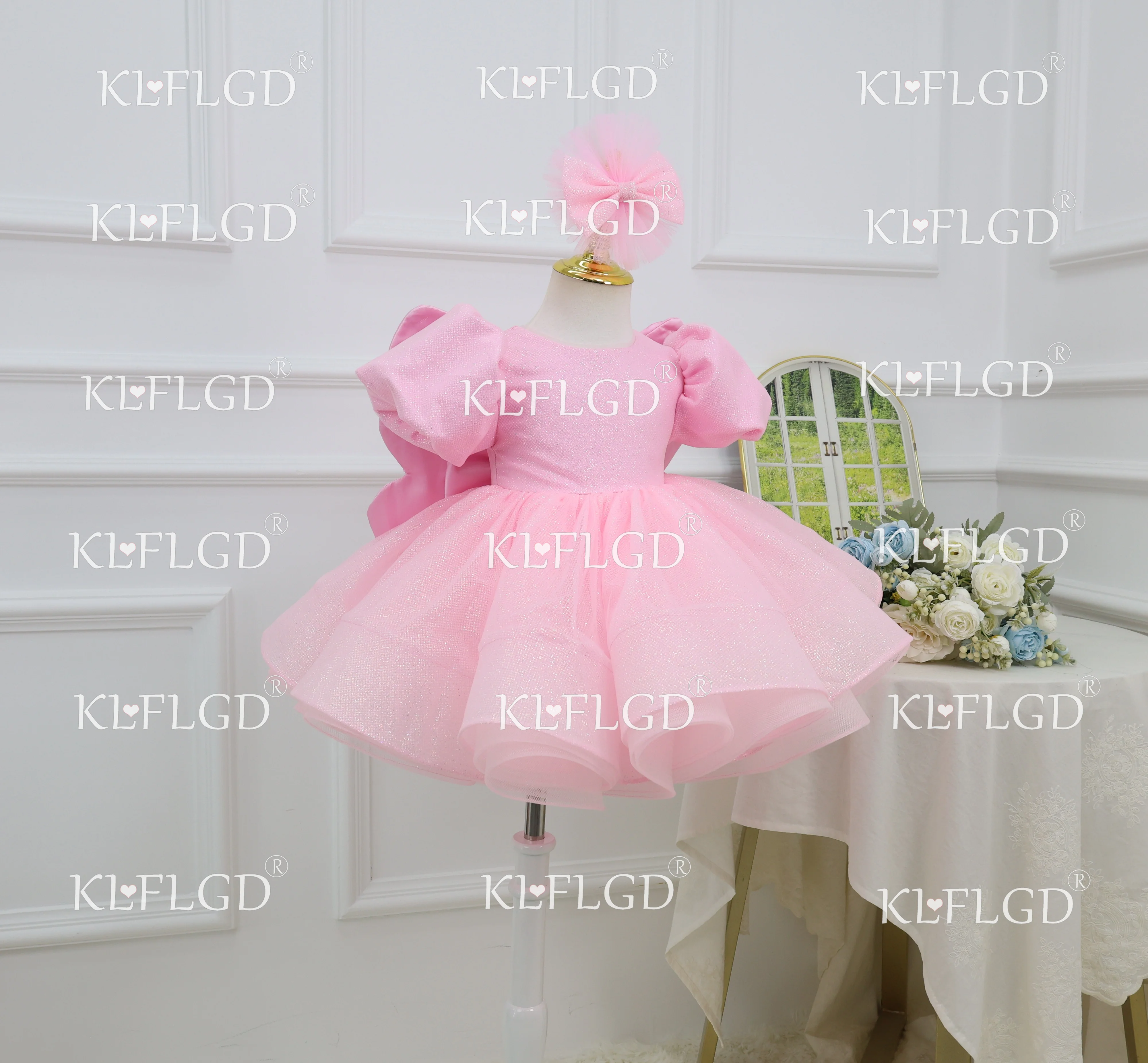 KLFLGD Toddler Baby Girl First Birthday Dress Pink Elegant Girls Party Princess Dress Flower Girl Wedding Evening Dress