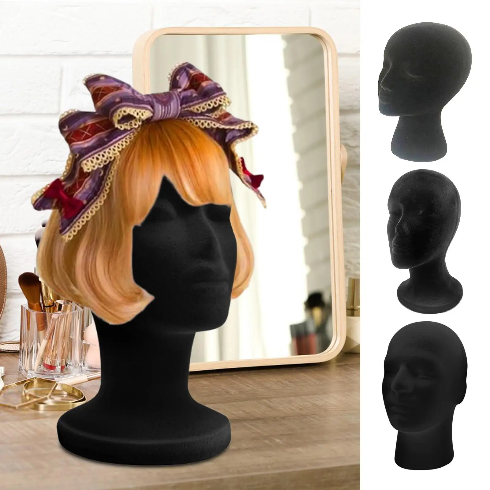 Nuevo 1 Uds cabeza de maniquí espuma terciopelo negro maniquí cabeza peluca exhibición modelo de exhibición de belleza para joyería cabello