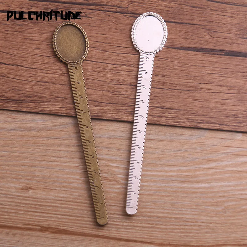 2pcs 18*25mm Inner Size Two Color Vintage Oval Style Handmade Ruler Bookmark Cabochon Base Cameo Setting 22*135mm