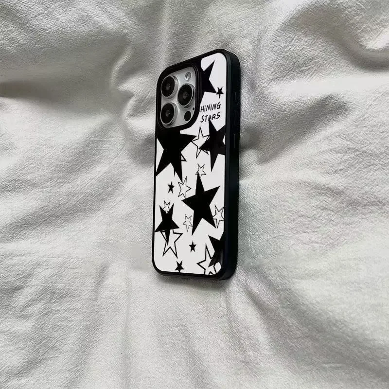 Ins Wind Cute Girl Full Screen Lovely Stars Simple Phone Case For iPhone 17 16 15 14 13 12 11 PRO MAX PLUS Y2K Minimalism Cover