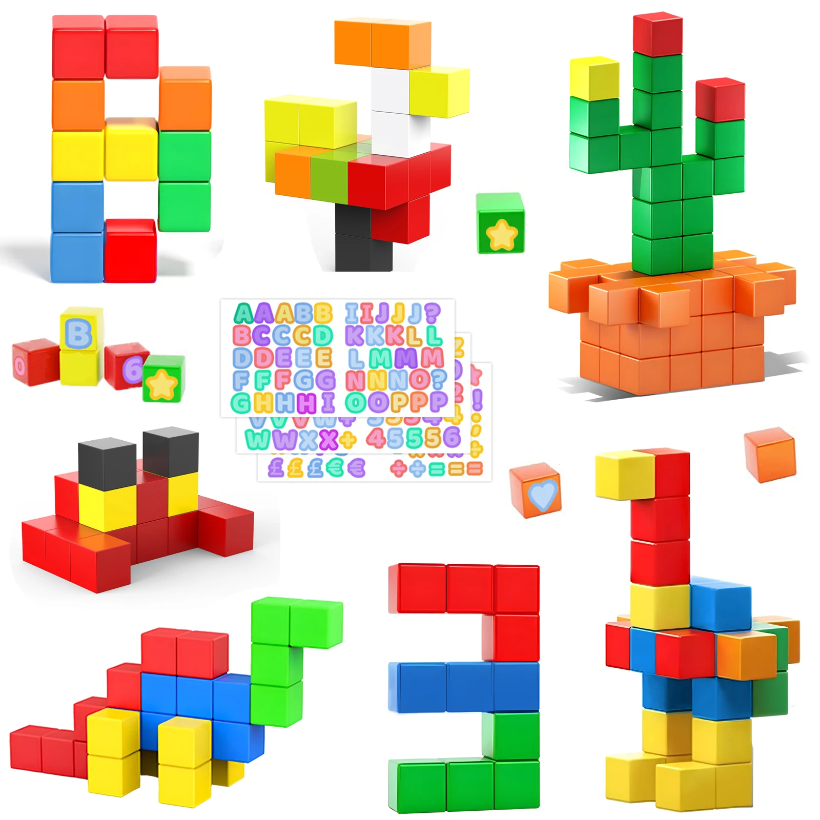 

46 шт. магнитные блоки 1,3 дюйма/3,3 см, большие магнитные кубики с наклейкой STEM, магнитные игрушки, подарок на Рождество и день рождения для мальчиков и девочек