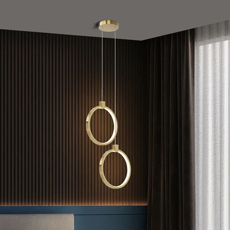 Modern LED Pendant Lights Bedside Decor Lamps Gold Round Hanging Fixtures Bedroom Living Room Bar Home Lamp Led Lighting Lustre