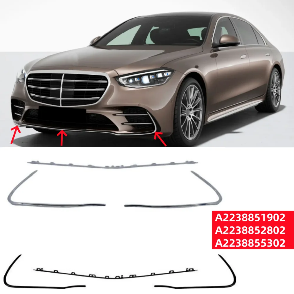 

Front bumper chrome decorative strip For Mercedes Benz S-Class 223 2021 2022 2023 A2238855302 A2238852802 A2238851902