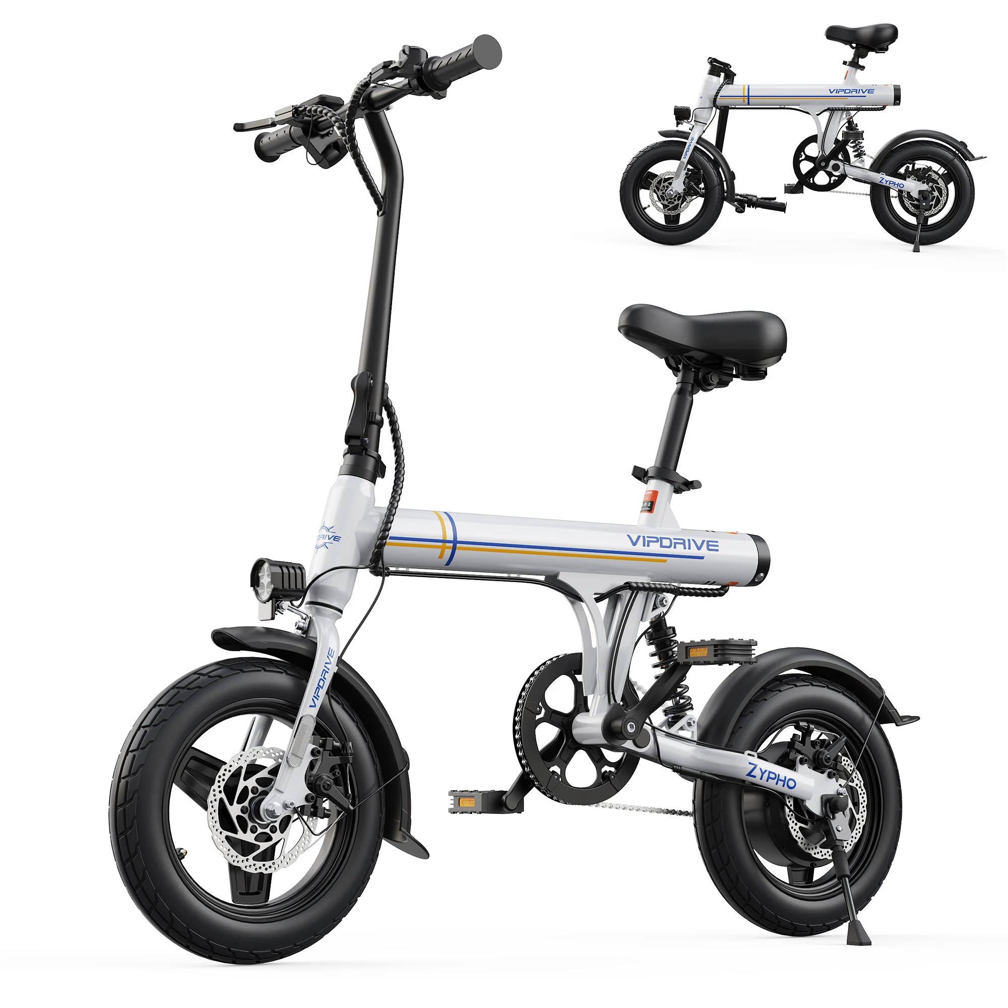Vipdrive 14 Inch Folding Electric Bike for Adults Peak 500W Brushless Ebike, 36V Safe Lithium Battery, 3 Riding Modes, UL2849 Certified Foldable E-Bike Compact Lightweight for Urban Commuting Office Daily Travel