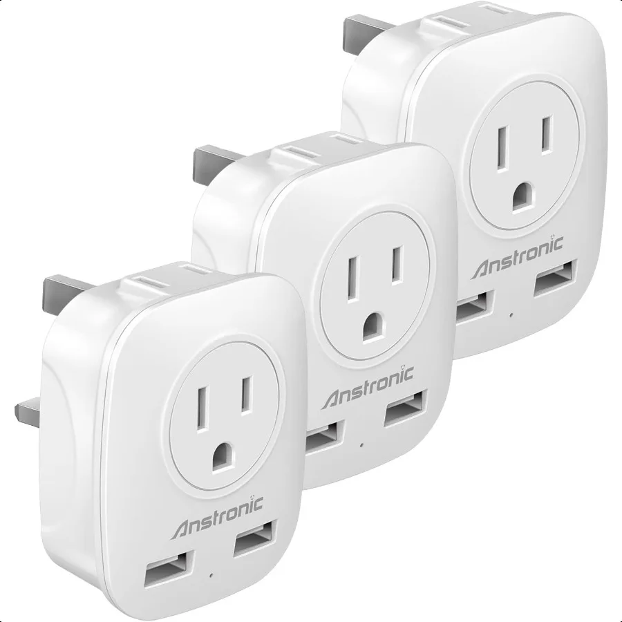 

3 Pack US to UK Ireland Travel Plug Adapter International Power Adaptor with 2 USB 4 in 1 Type G Power Outlet Adaptor for USA t