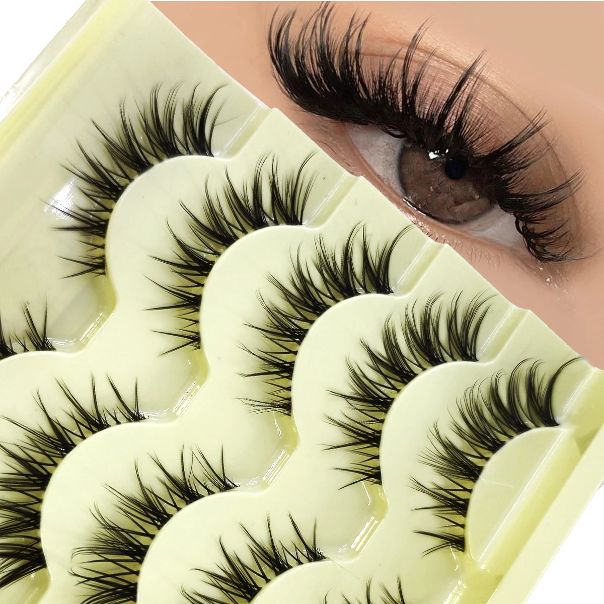 HNZGTLAD Natürliche lange Cosplay-Make-up-Kreuzstreifen-Kunstwimpern, schwarze Wimpern und Katzenaugenwimpern, 5 Paar