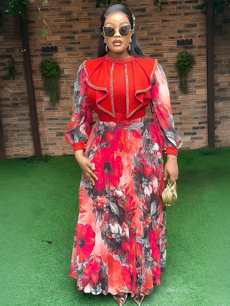 

Luxury Chiffon Ladies Dresses Elegant Women Wedding Party Prom Evening Gown African Dashiki Outfits 2025 Long Sleeve Dress Robes