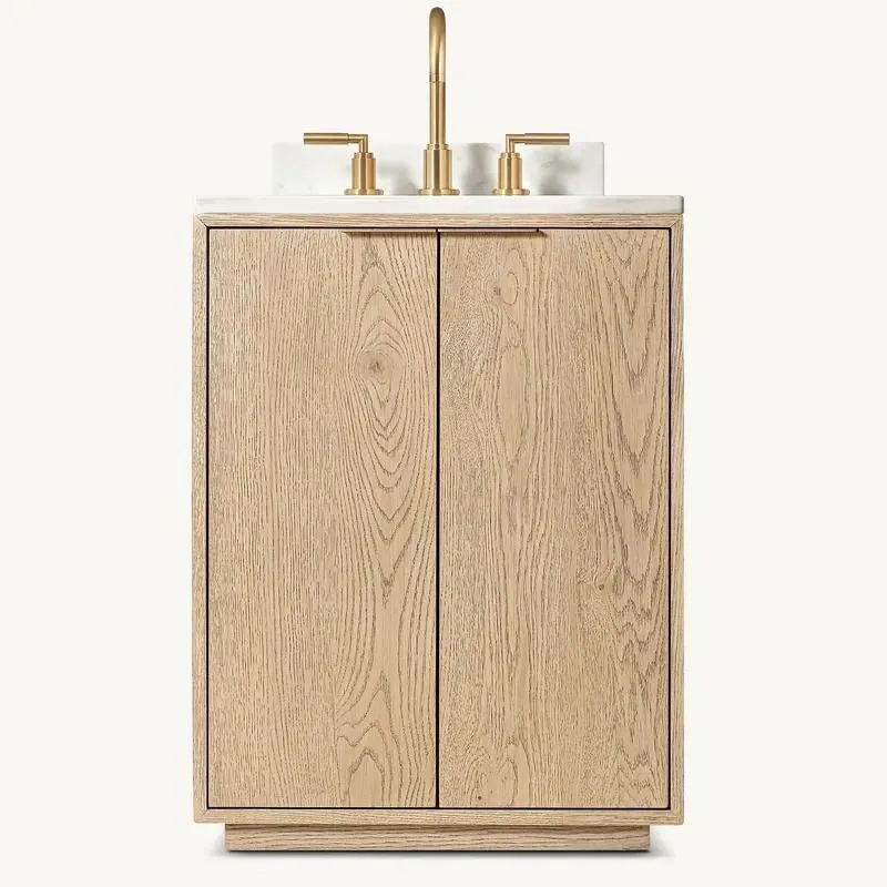 for RH American modern high-end oak bathroom dresser, double door marble countertop dresser, luxury brass handle noble wood