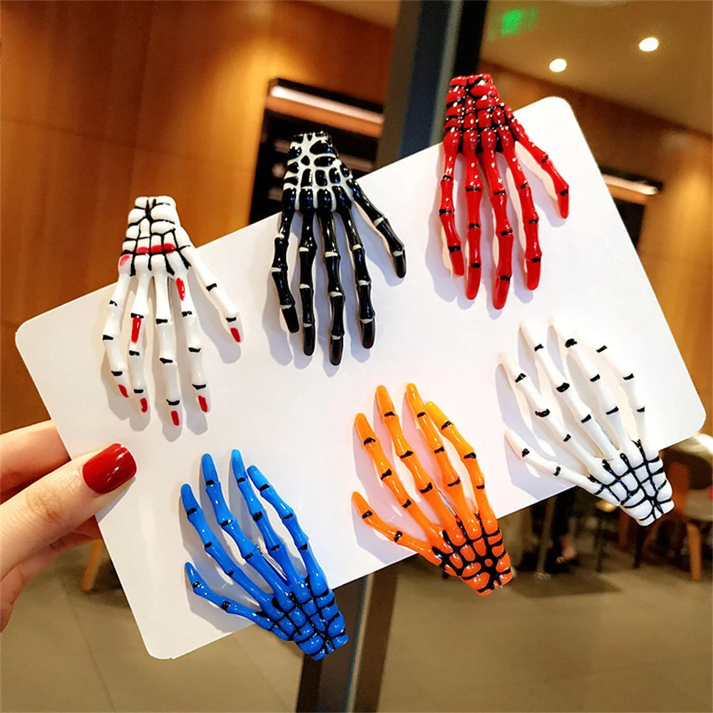 Fermaglio per capelli a mano scheletro creativo per donna ragazza stile gotico forcina colorata Halloween Makeup Party copricapo accessori per