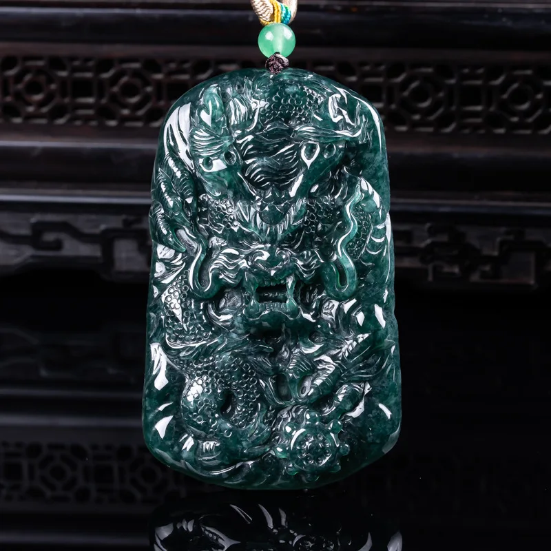 

Natural Jade Three-dimensional Zodiac Dragon Brand Thick Fine Workmanship Men Women Couples Domineering Necklace Pendant Amulet