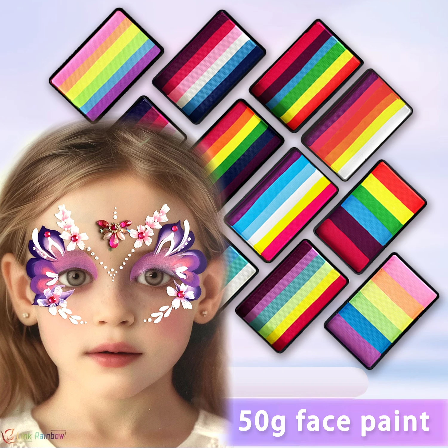 50g Face Painting Customized Colorful Rainbow Cake Split Fluorescent Water Activated Eyeliner Body Art