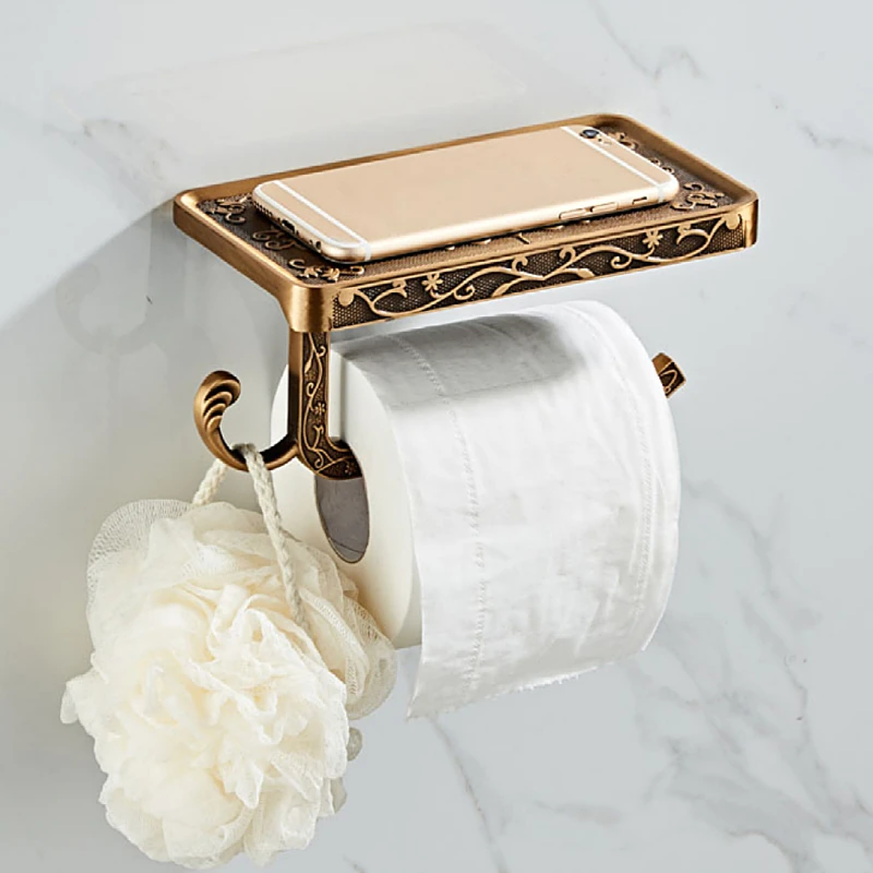 Antique carved tissue holder toilet paper holder retro wall mounted roll paper holder space aluminum tissue holder suitable for