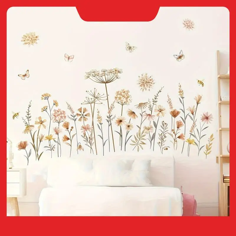 Kids Room Wall Stickers Boho Flower Wildflower Floral Grass Decals For Baby Nursery Girls Bedroom Decoration