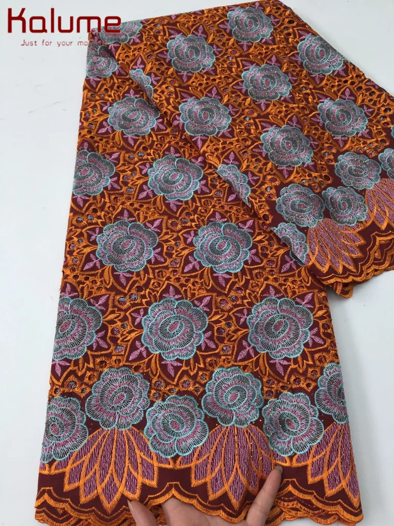 Kalume Nigerian Cotton Lace Fabric with Stones 2025 Newly African Swiss Voile Lace Fabric for Sewing Women Evening Party F4238
