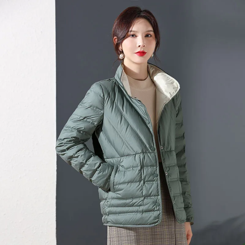 Women Winter Puffer Jacket Top Grade Ultra Lightweight  90% White Duck Down Fashion Short Down Coat Reversible Female Parkas