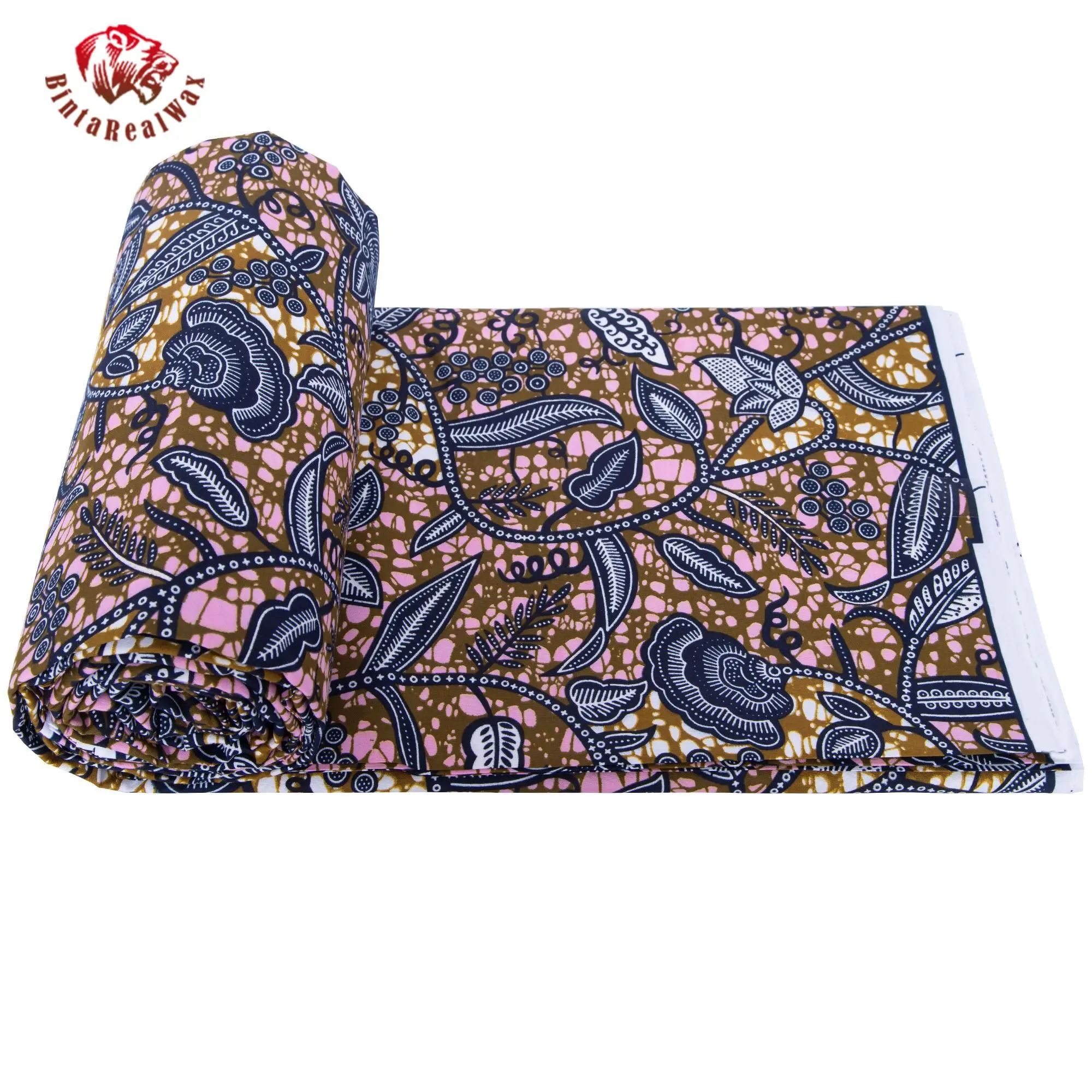 African Wax Print Fabric, Ethnic Floral Paisley Pattern, Brown Pink Blue Color Ankara Fabric for Dress Skirt Clothing FP6695 view 4