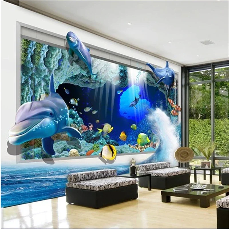 beibehang  Underwater World 3D cartoon wallpaper background seamless mural living room TV sofa silk cloth 3d wallpaper walls