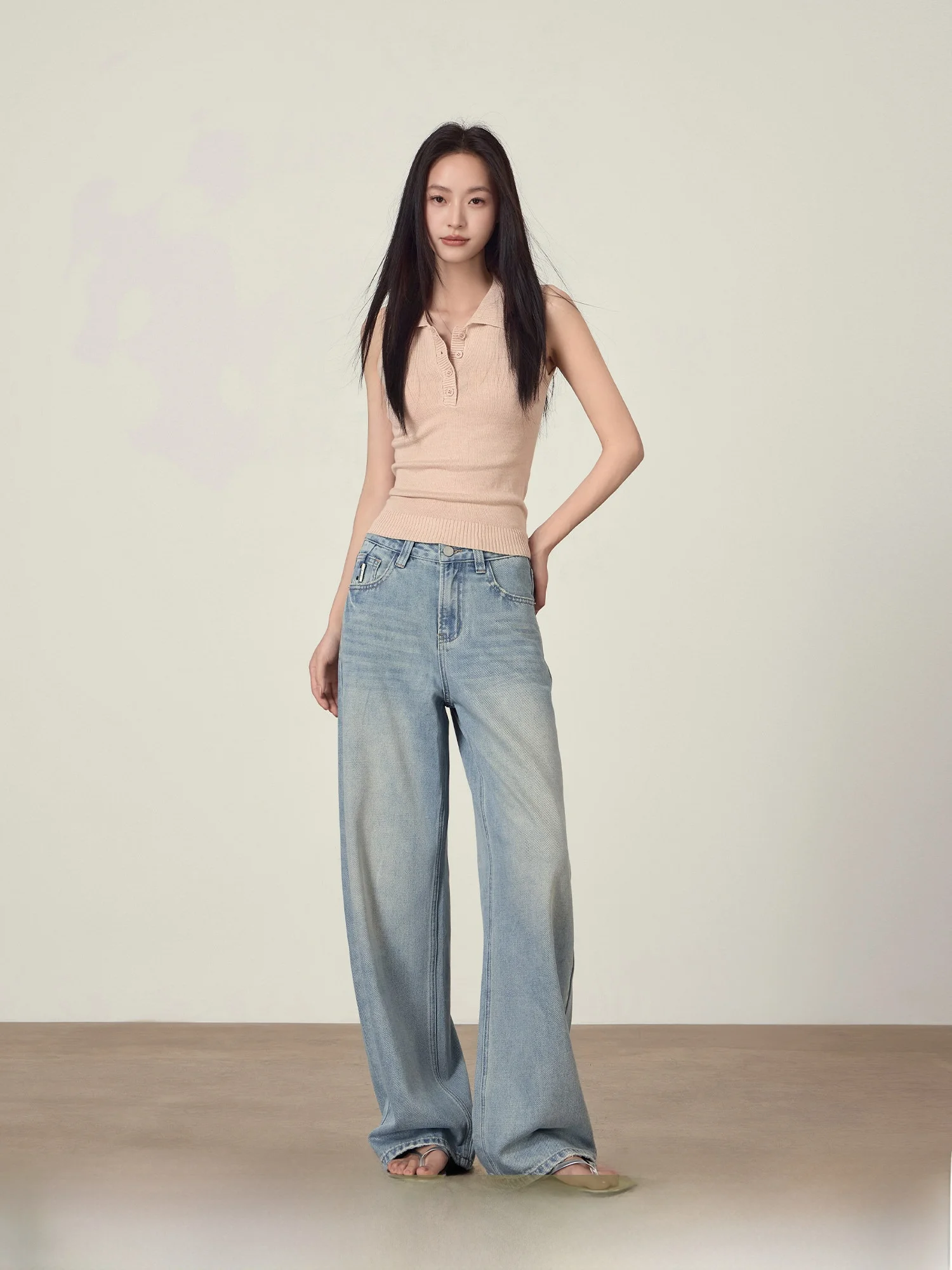 

Loose High Waist Wide Leg Blue Jeans Women's Summer Slimming Casual Cotton Trousers for Pear Shaped Body Comfortable Breathable