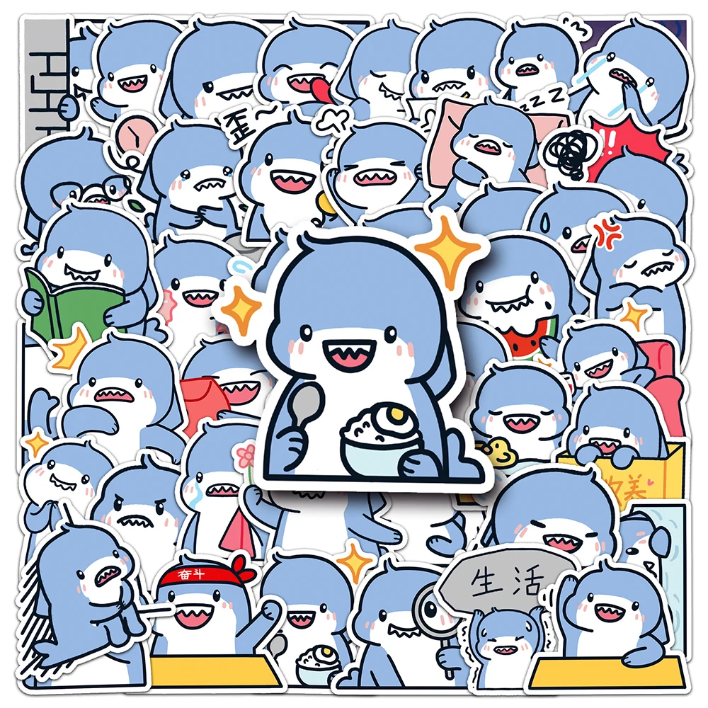 

10/30/50pcs Creative Anime Sharks Stickers Cute Marine Animals Sticker Scrapbooking Water Bottle Skateboard Cartoon Toys Decals