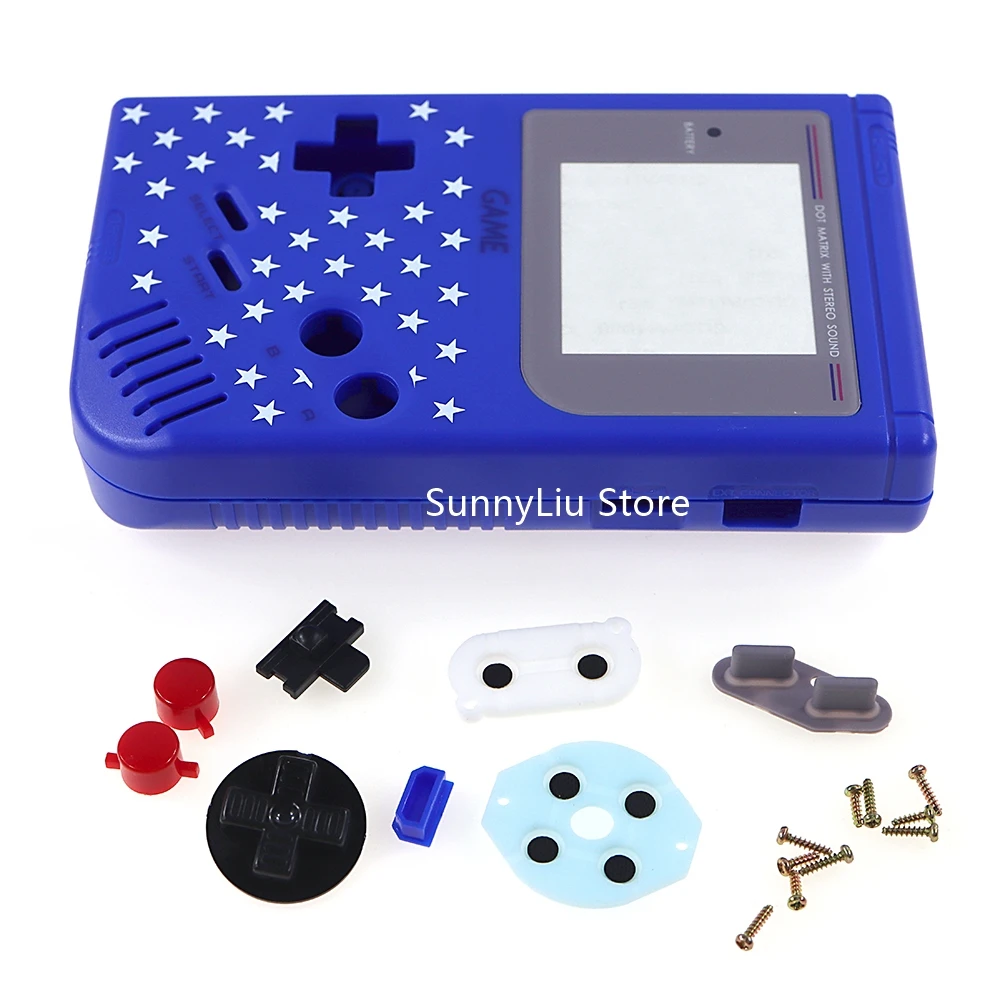 

10sets New design blue star Shell Case For Gameboy GB DMG Classic Game Console Shell for Gameboy GB With Buttons rubber Screw