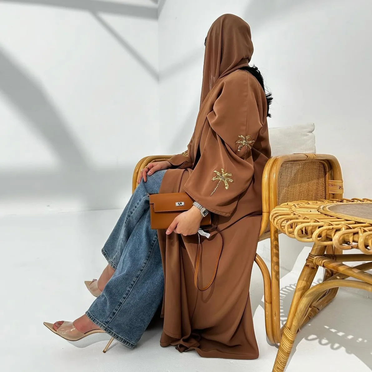 عيد العربية عباية دبي الفاخرة المرأة المسلمة سترة فاخرة الترتر التطريز فستان الإسلام 2025 تركيا الزي قفطان عبايات كيمونو #5